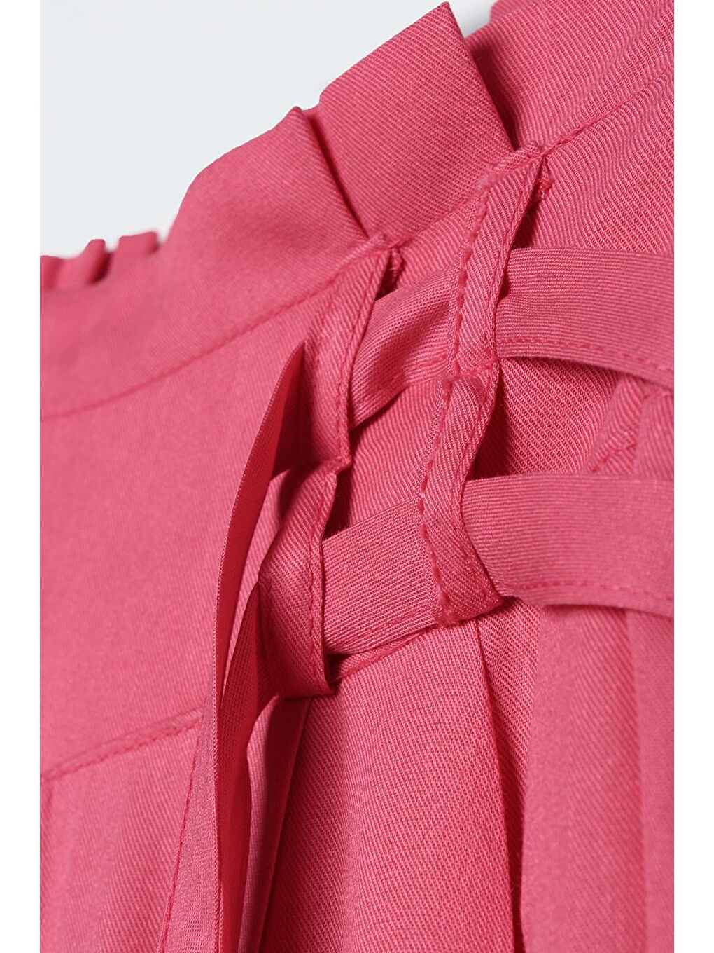 Koyu Pembe-Beli Lastikli Pileli Bol Paça Viscon Pantolon-5