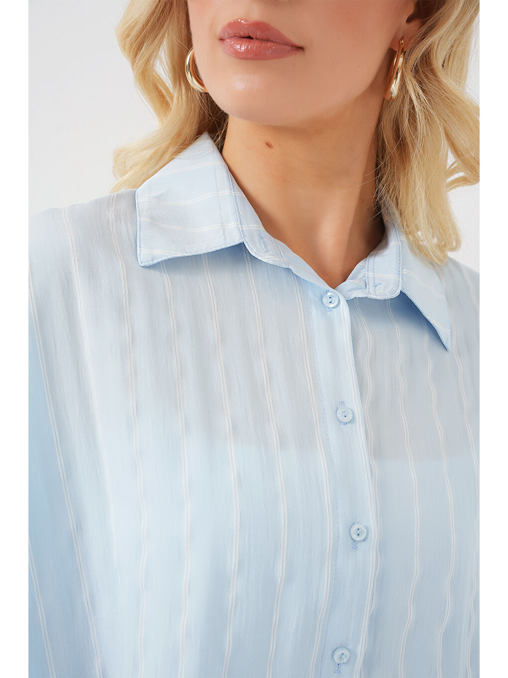 3900 Oversize Uzun Basic Gömlek - C.Mavi-4