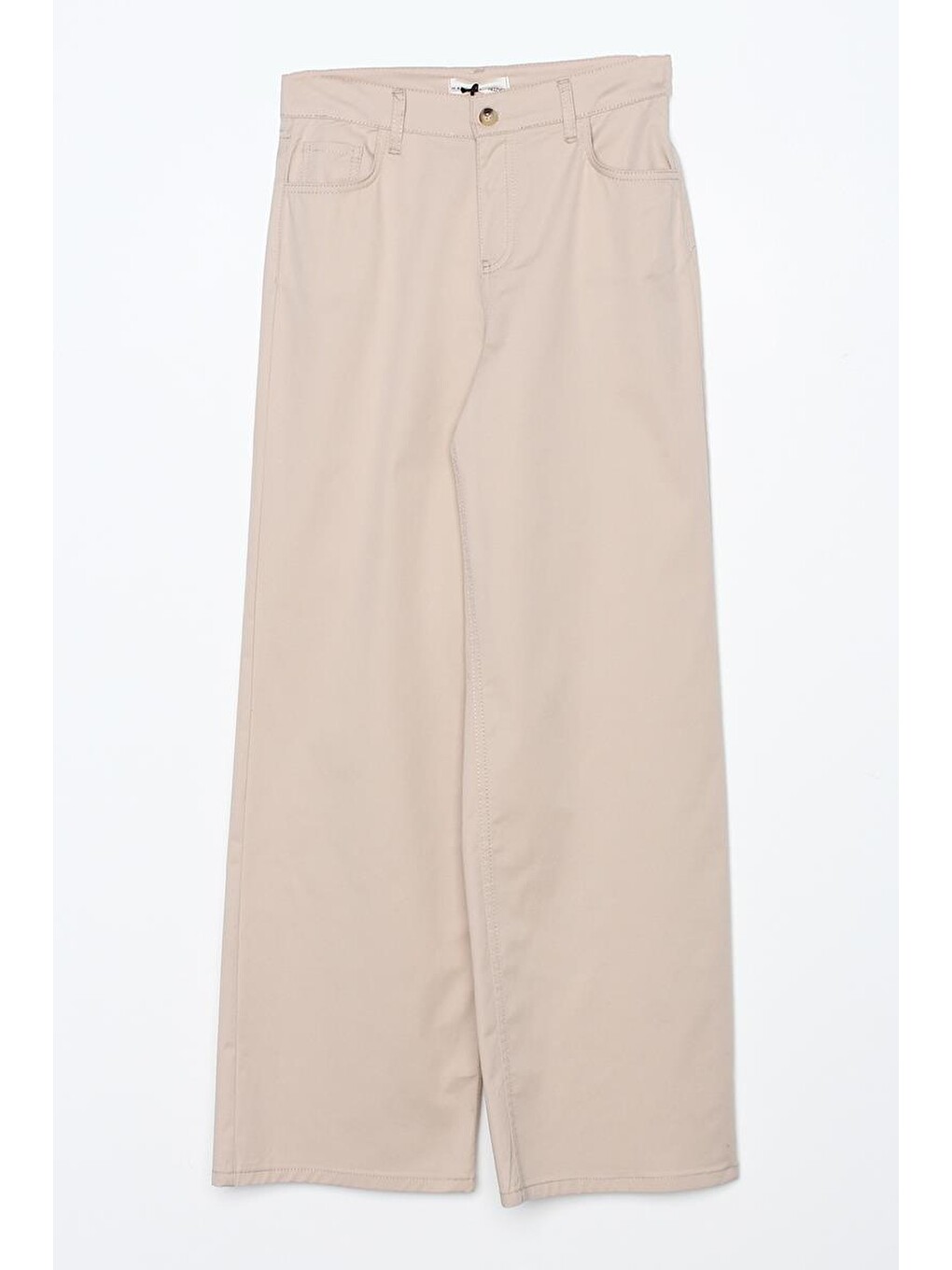 Bej Taş Pamuklu Bol Paça Cepli Elastanlı Pantolon-4