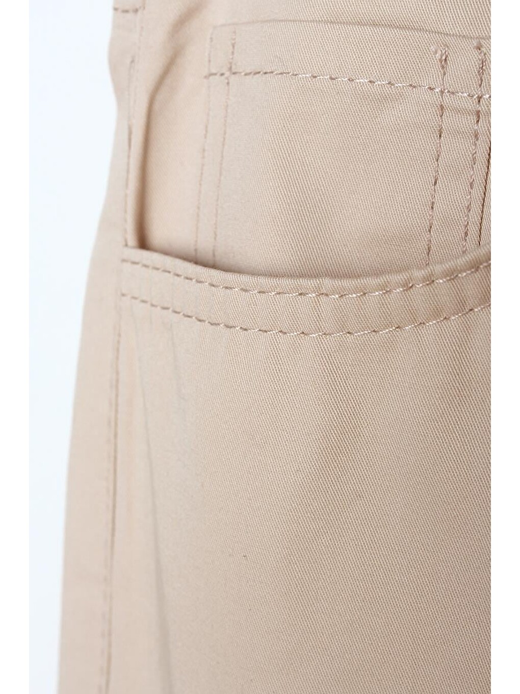 Bej Taş Pamuklu Bol Paça Cepli Elastanlı Pantolon-5