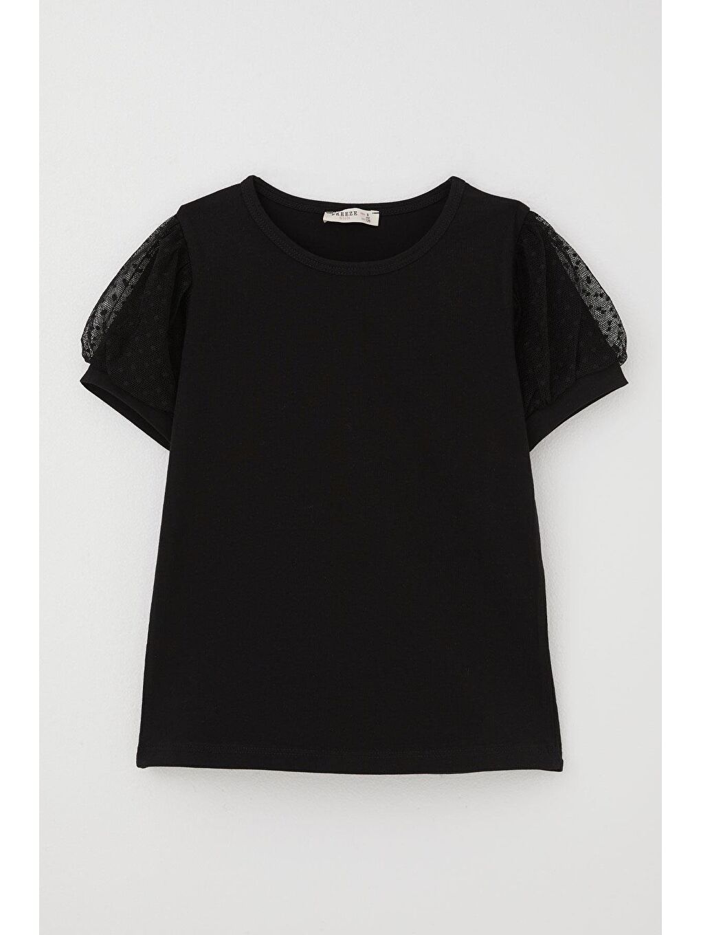 Kız Çocuk Tişört Kolları Tüllü Siyah (9-10 Yaş)