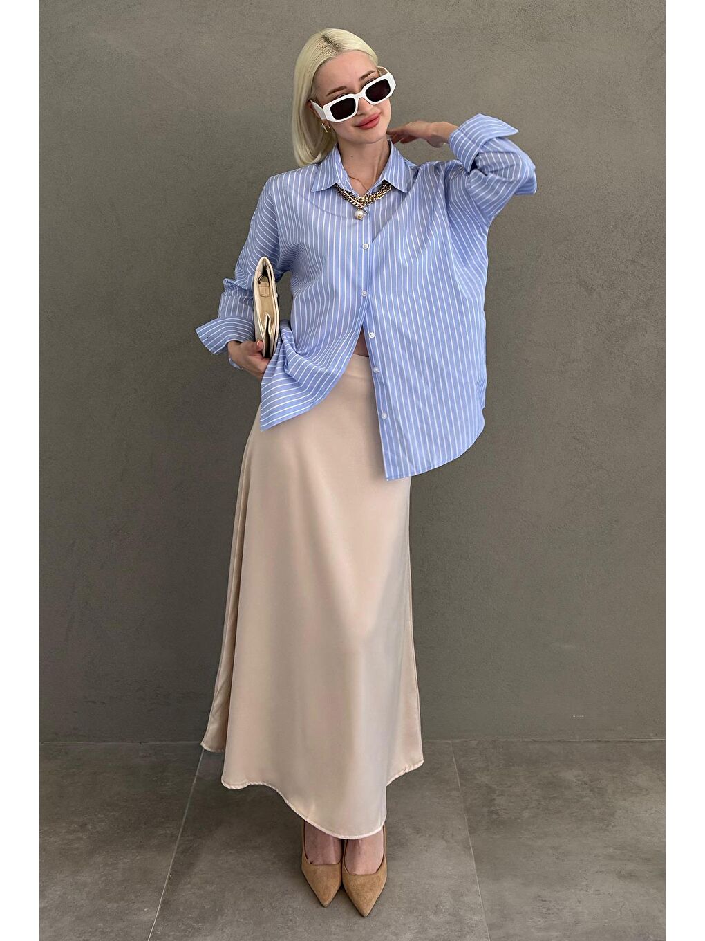 Mavi Çizgili Kadın Gömlek Mg2410