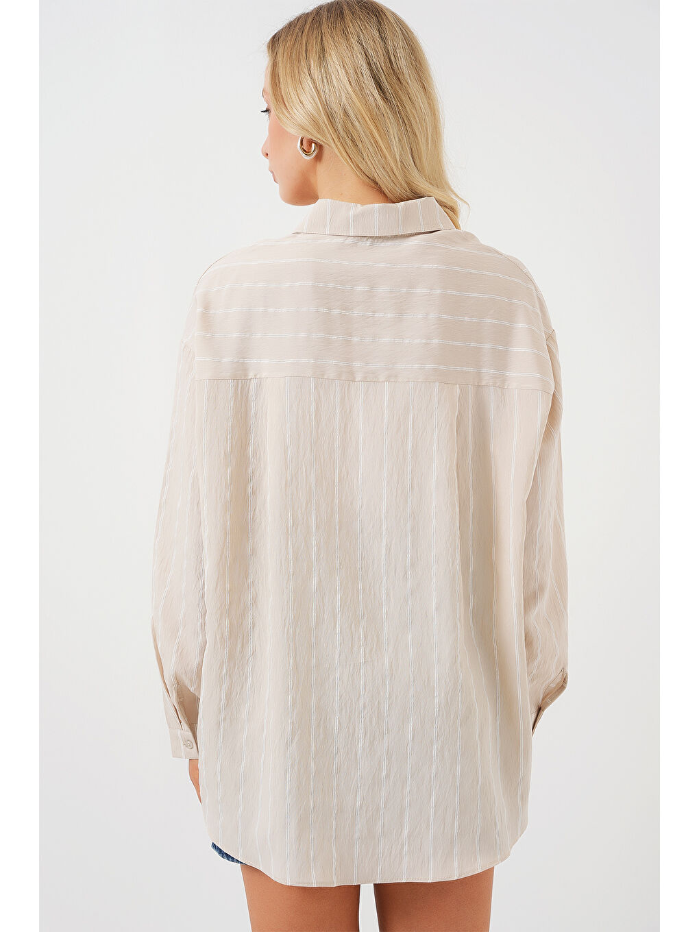 3900 Oversize Kareli Gömlek - Y.Bej-5