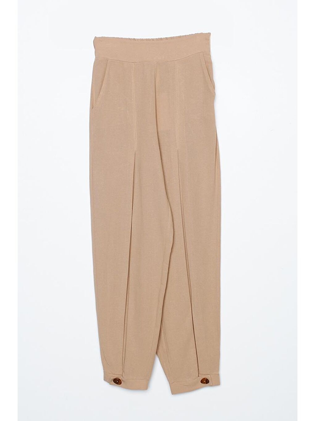 Koyu Bej-Pileli Paçası Düğme Detaylı Pantolon-6