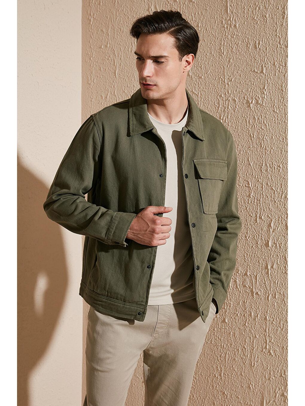 Haki % 100 Pamuk Cepli Regular Fit Gömlek Ceket 497WHIZ