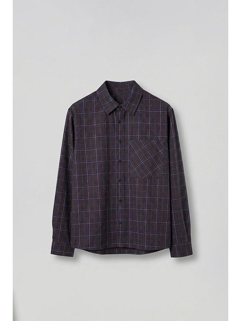 Erkek Oversize Ekose Baskılı %100 Pamuk Gömlek Antrasit-1