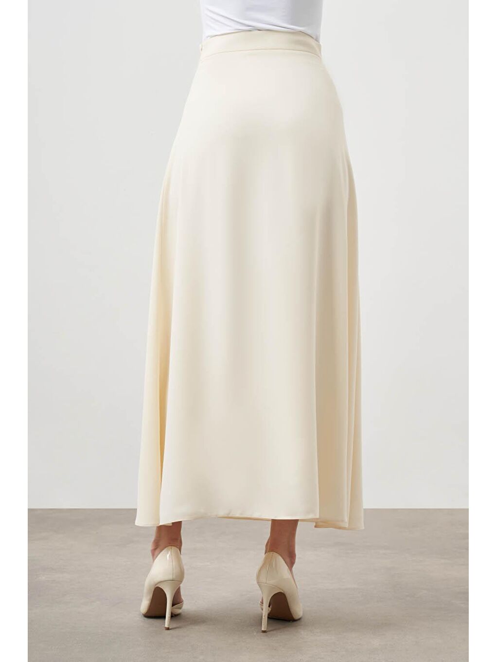 Fermuarlı Kloş Ekru Etek-3