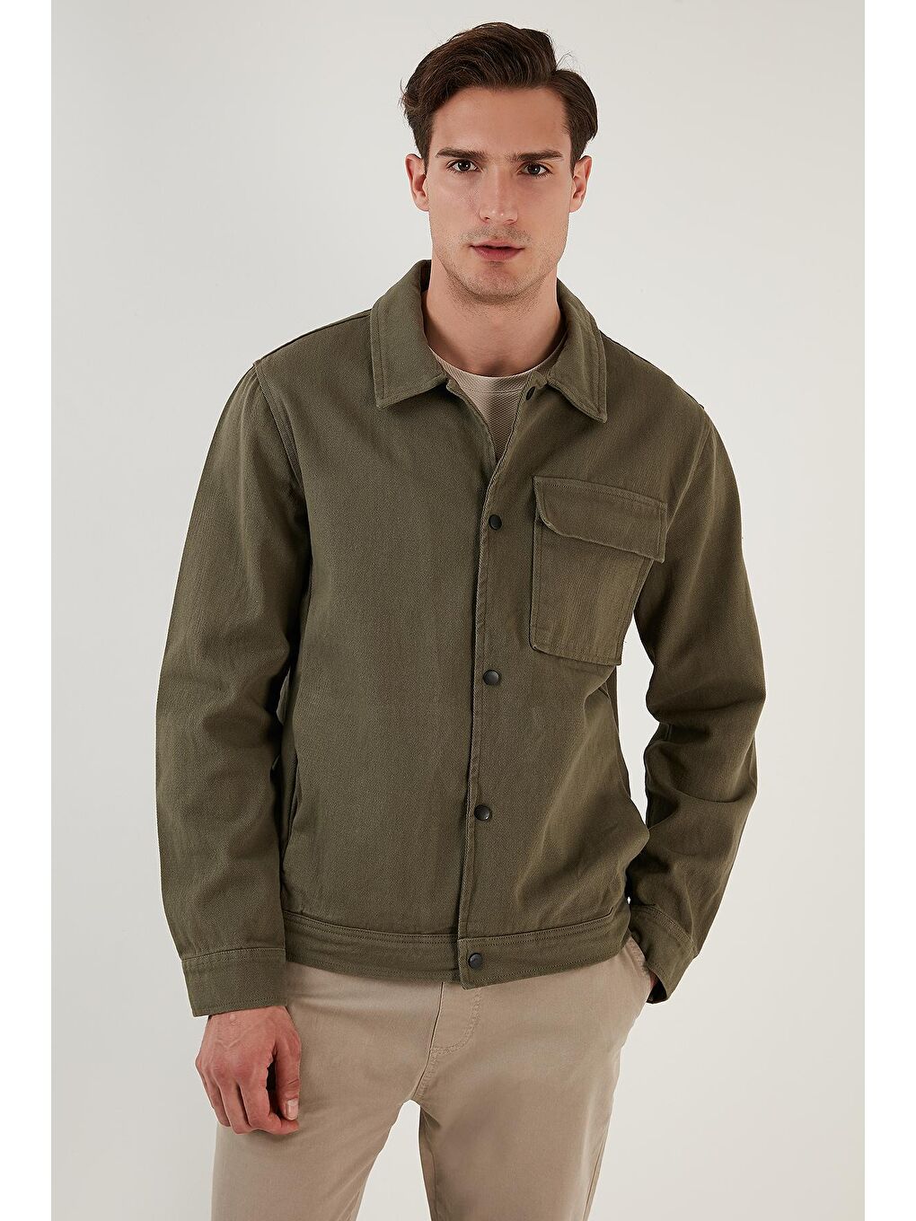 Haki % 100 Pamuk Cepli Regular Fit Gömlek Ceket 497WHIZ-1