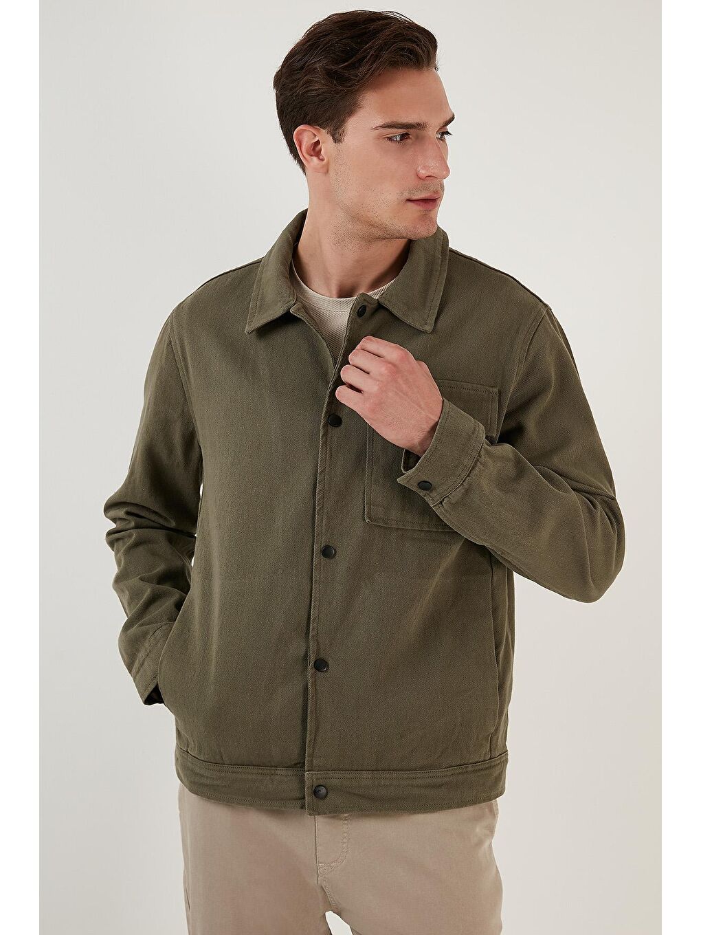 Haki % 100 Pamuk Cepli Regular Fit Gömlek Ceket 497WHIZ-2