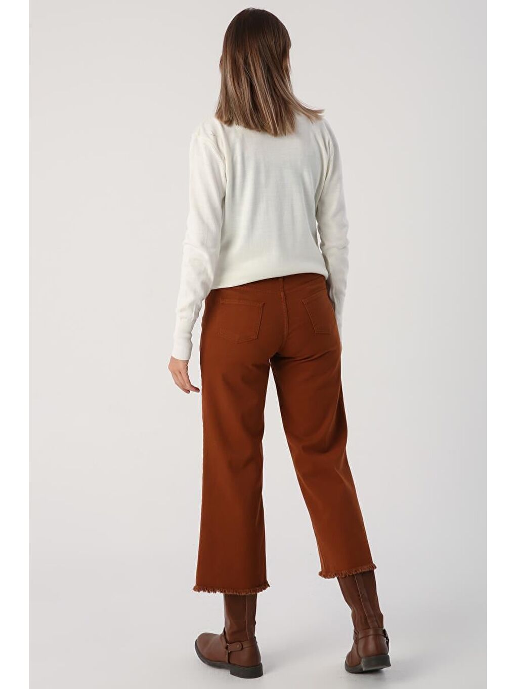 Kahverengi Açık Kahve-Paçası Püsküllü Pantolon-3