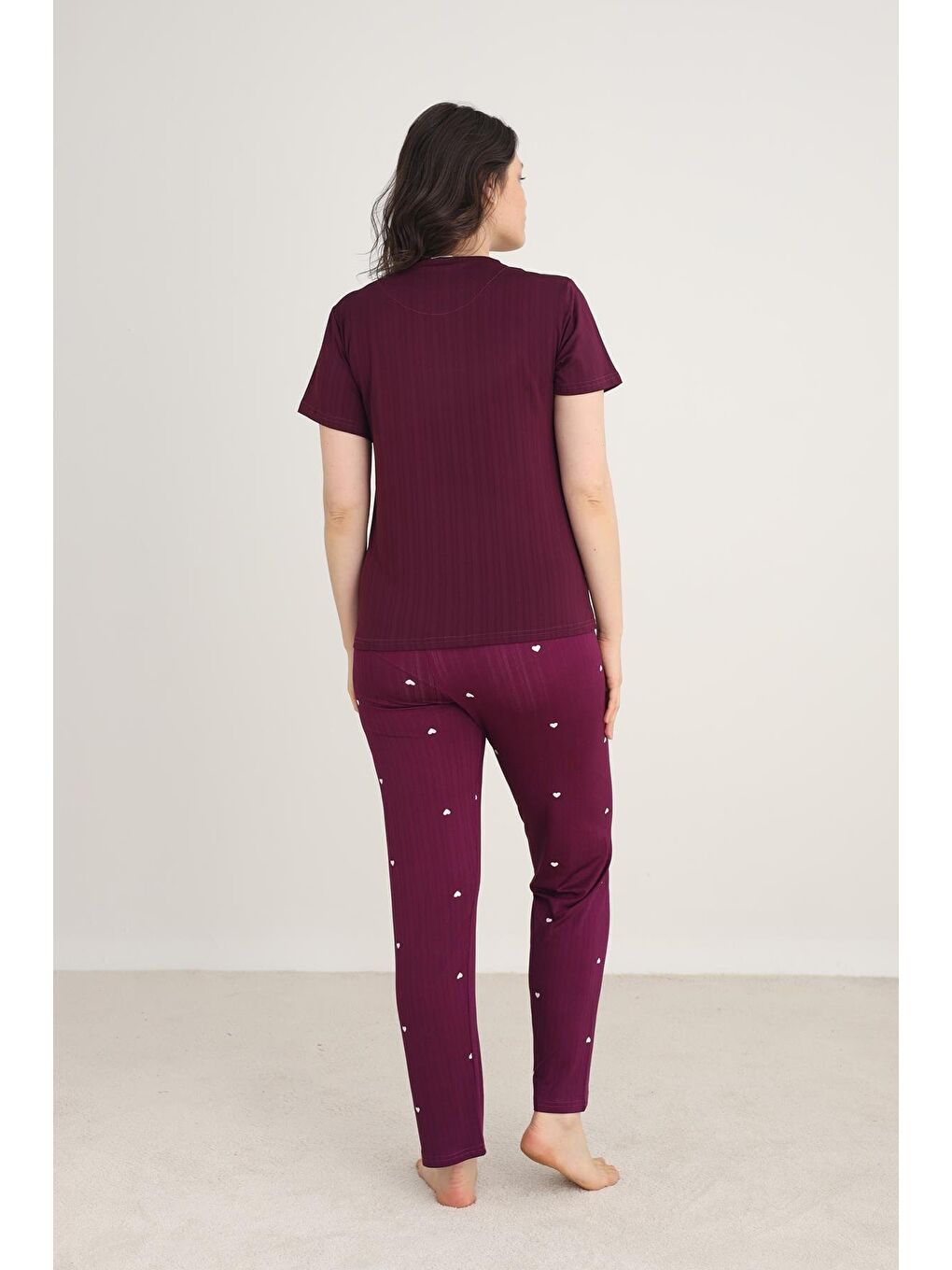 Kadın Bisiklet Yaka Pijama Takım | Mürdüm 80601-1275-2