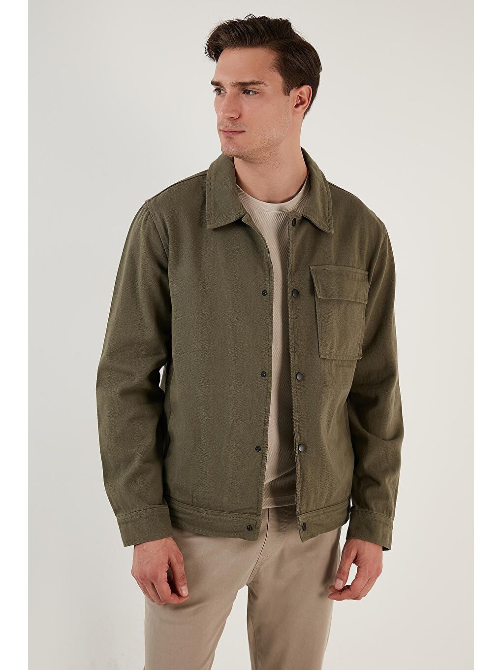 Haki % 100 Pamuk Cepli Regular Fit Gömlek Ceket 497WHIZ-3