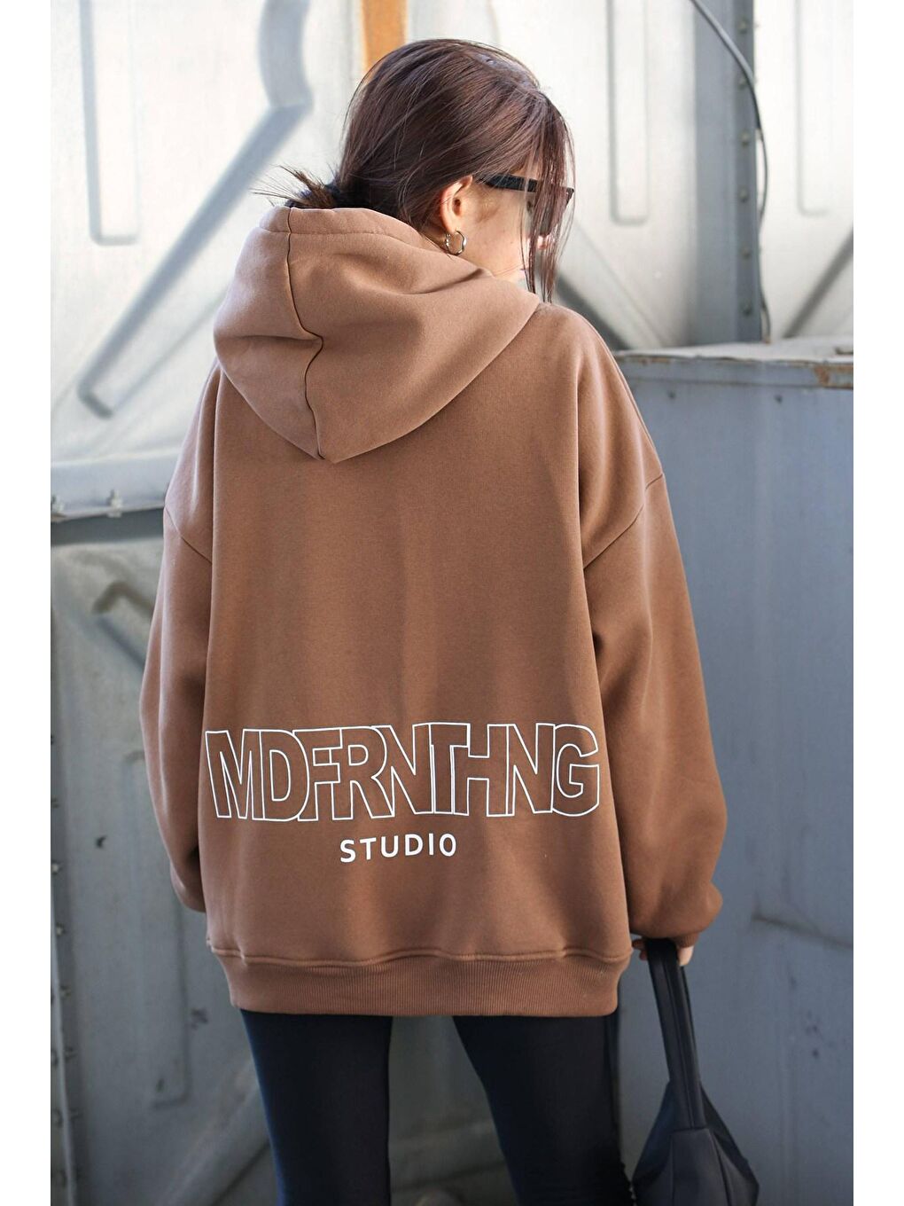 Madmext Kahverengi Baskılı Oversize Sweatshirt MG1287