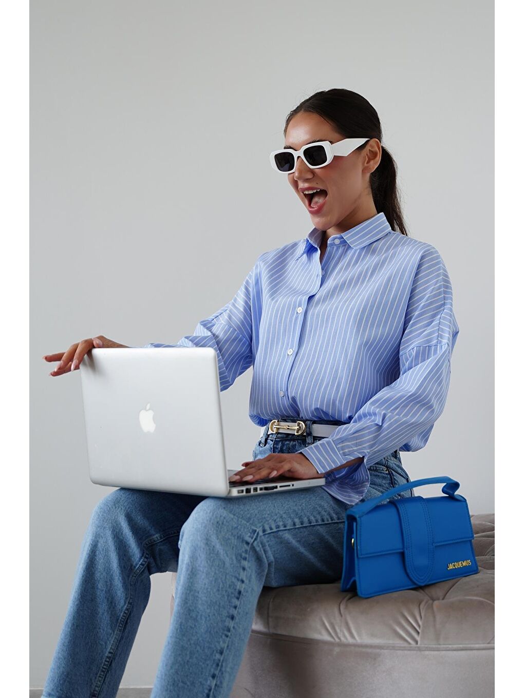 Mavi Çizgili Kadın Gömlek Mg2410-5