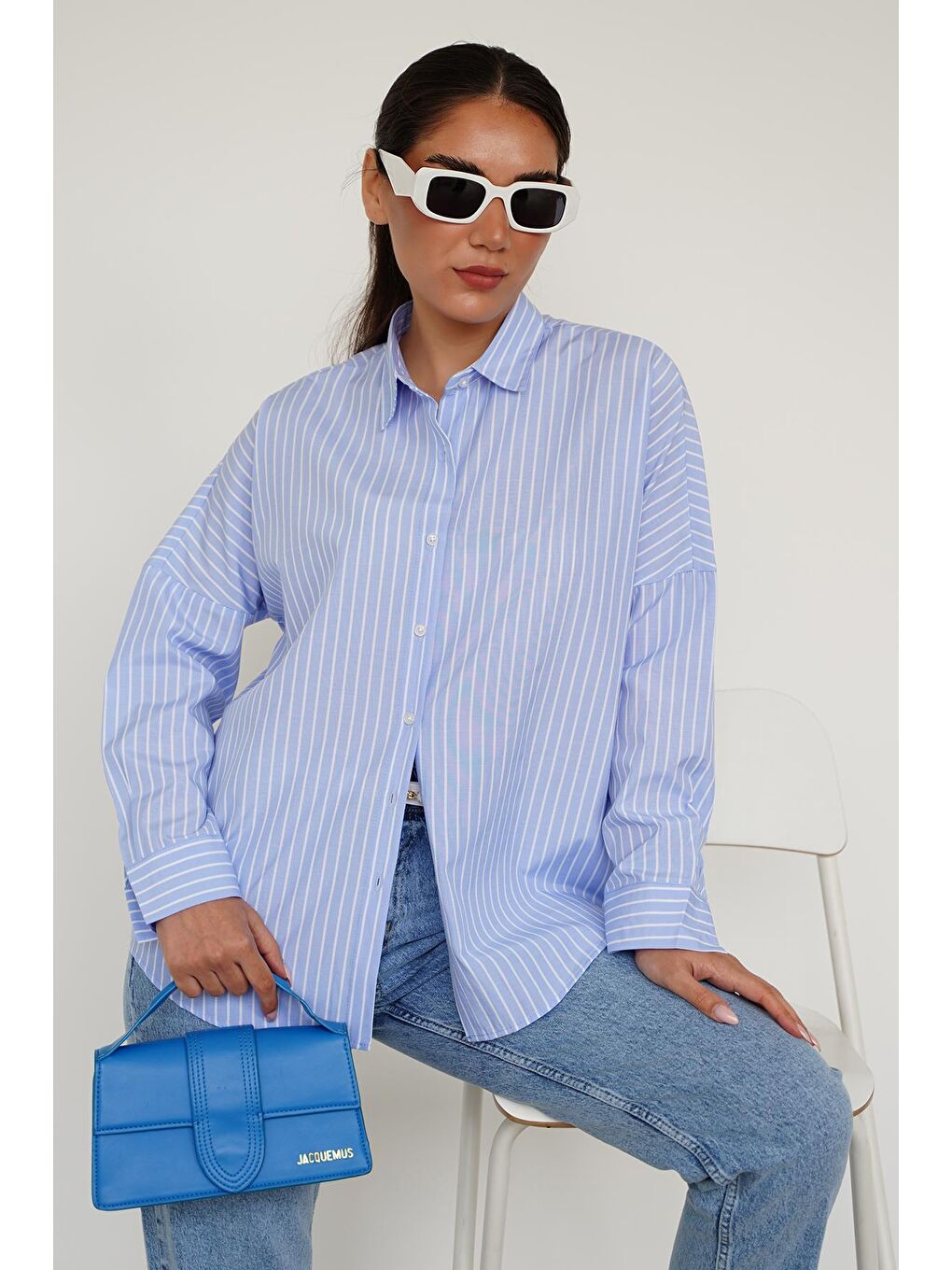 Mavi Çizgili Kadın Gömlek Mg2410-6