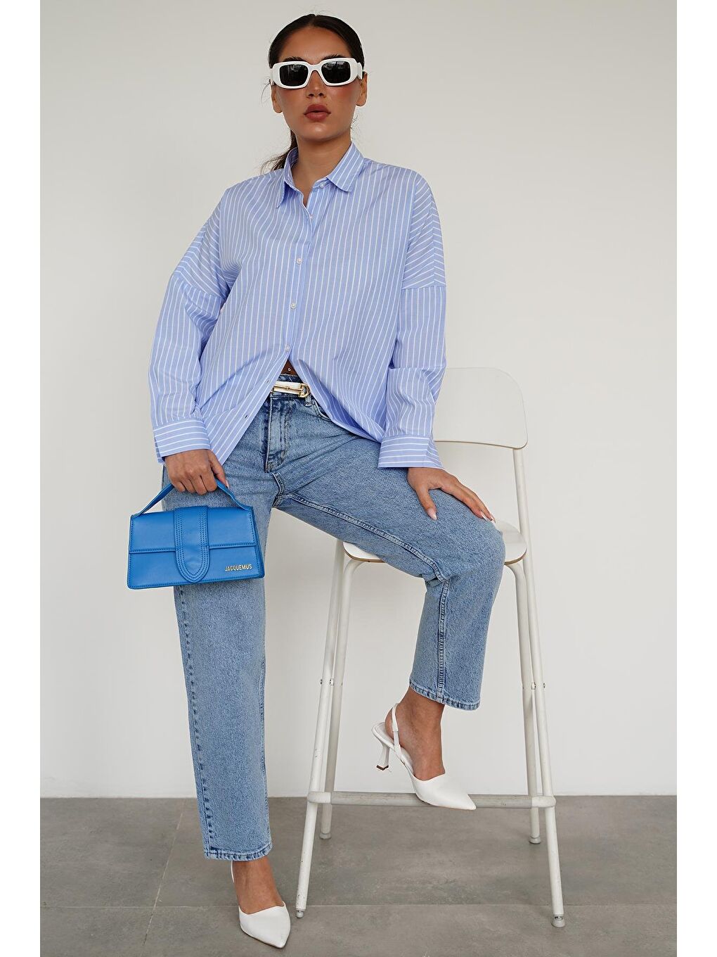 Mavi Çizgili Kadın Gömlek Mg2410-7