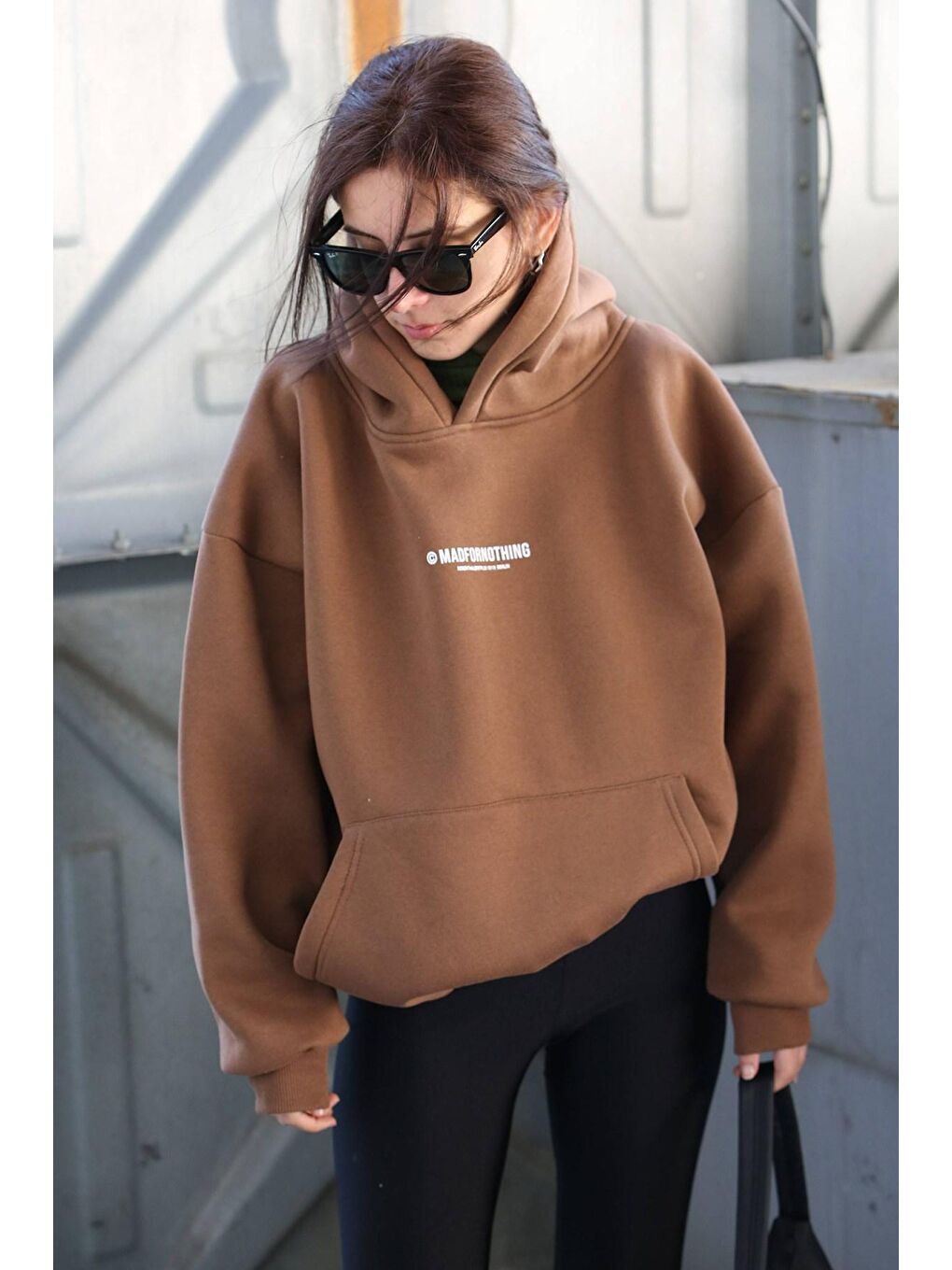 Madmext Kahverengi Baskılı Oversize Sweatshirt MG1287 - 1