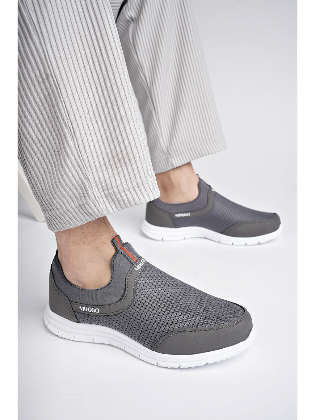 Muggo Gri Star  Unisex Ortopedik Bağcıksız Nefes Alabilen Hafif Yürüyüş Sneaker Spor Ayakkabı - 4