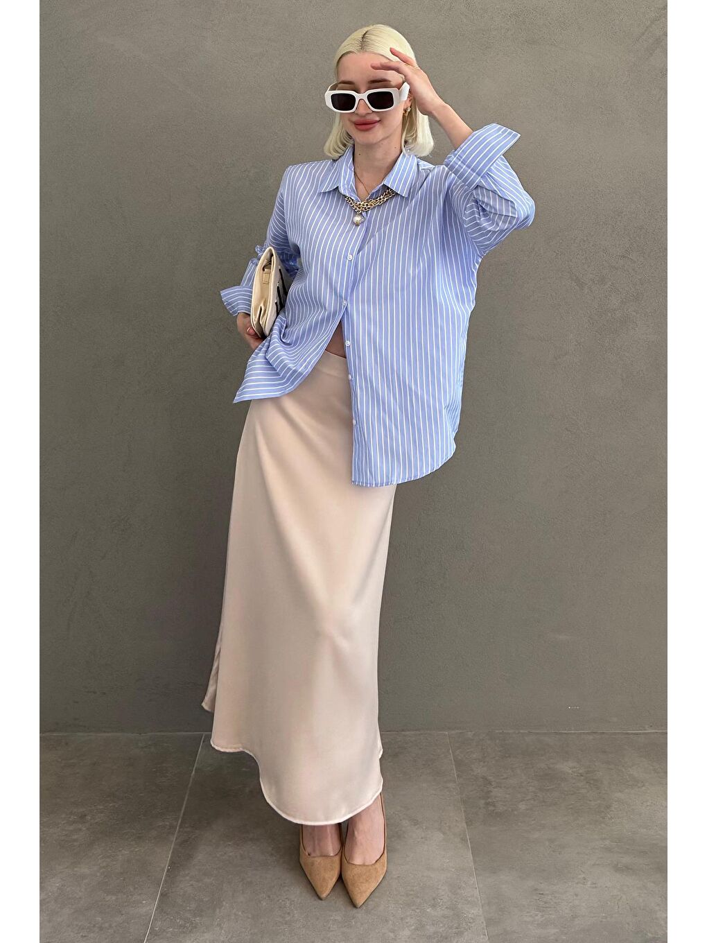 Mavi Çizgili Kadın Gömlek Mg2410-10