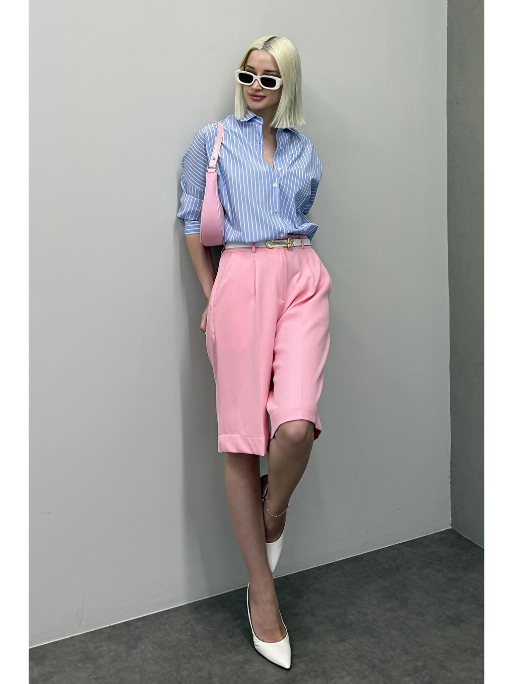 Mavi Çizgili Kadın Gömlek Mg2410-11