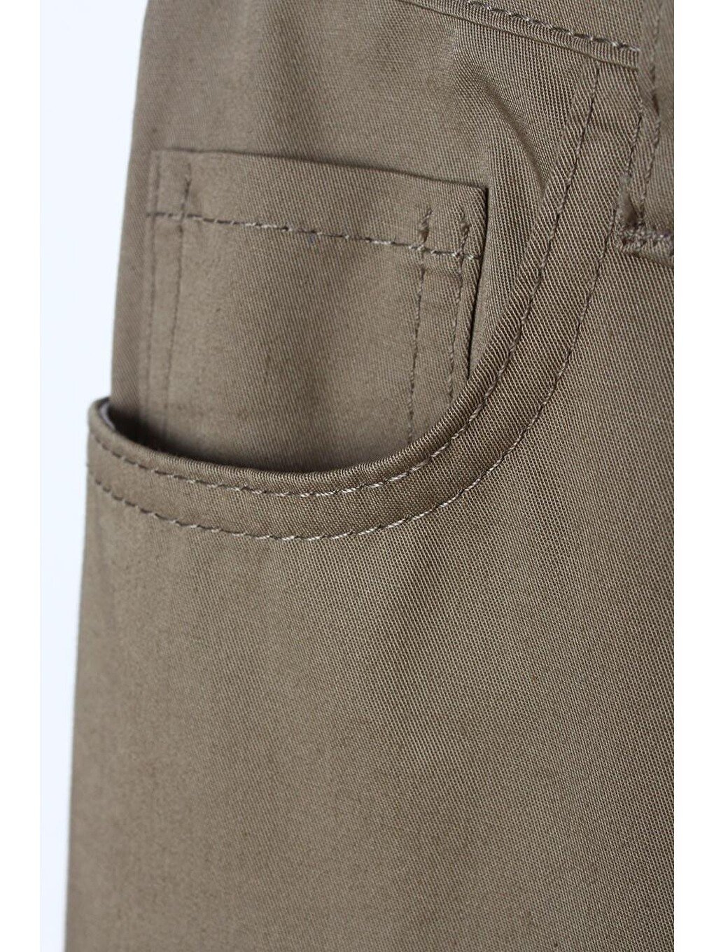 Haki Pamuklu Bol Paça Cepli Elastanlı Pantolon-4