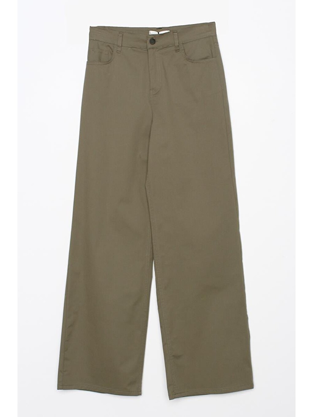 Haki Pamuklu Bol Paça Cepli Elastanlı Pantolon-5