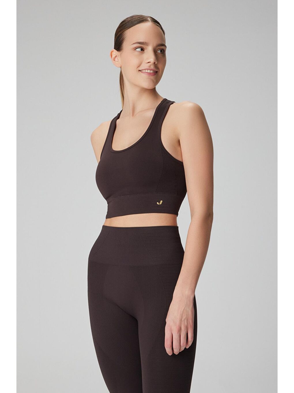 Kahverengi Gela Çift Katlı Kompress Sport Bra Acı Kahve-2