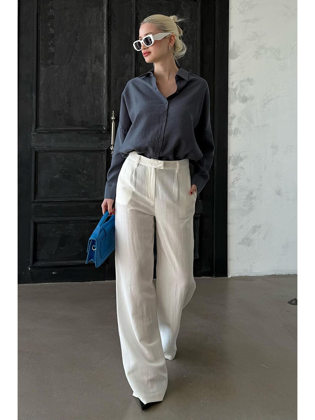 Gri Füme Uzun Kollu Oversize Gömlek Mg2003-7