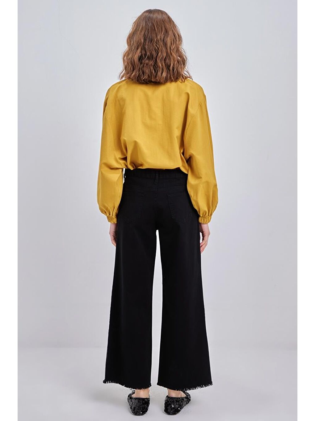 Siyah-Pamuklu Paçası Püsküllü Pantolon-3