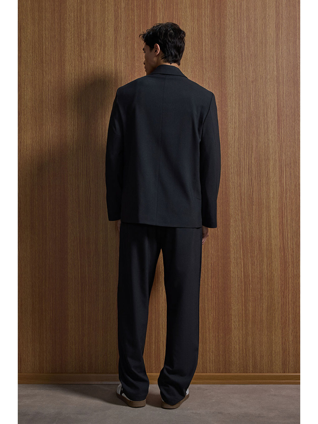 Erkek Oversize Rahat Kalıp Kruvaze Takım Elbise Siyah-5