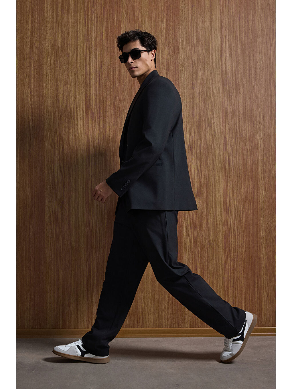 Erkek Oversize Rahat Kalıp Kruvaze Takım Elbise Siyah-4