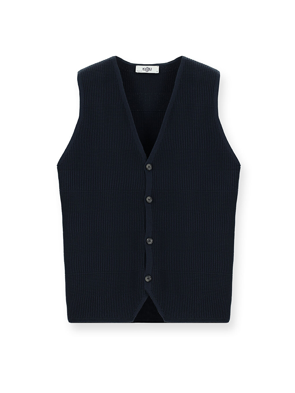 Lacivert V Yaka Desenli Pamuklu Triko Yelek-4