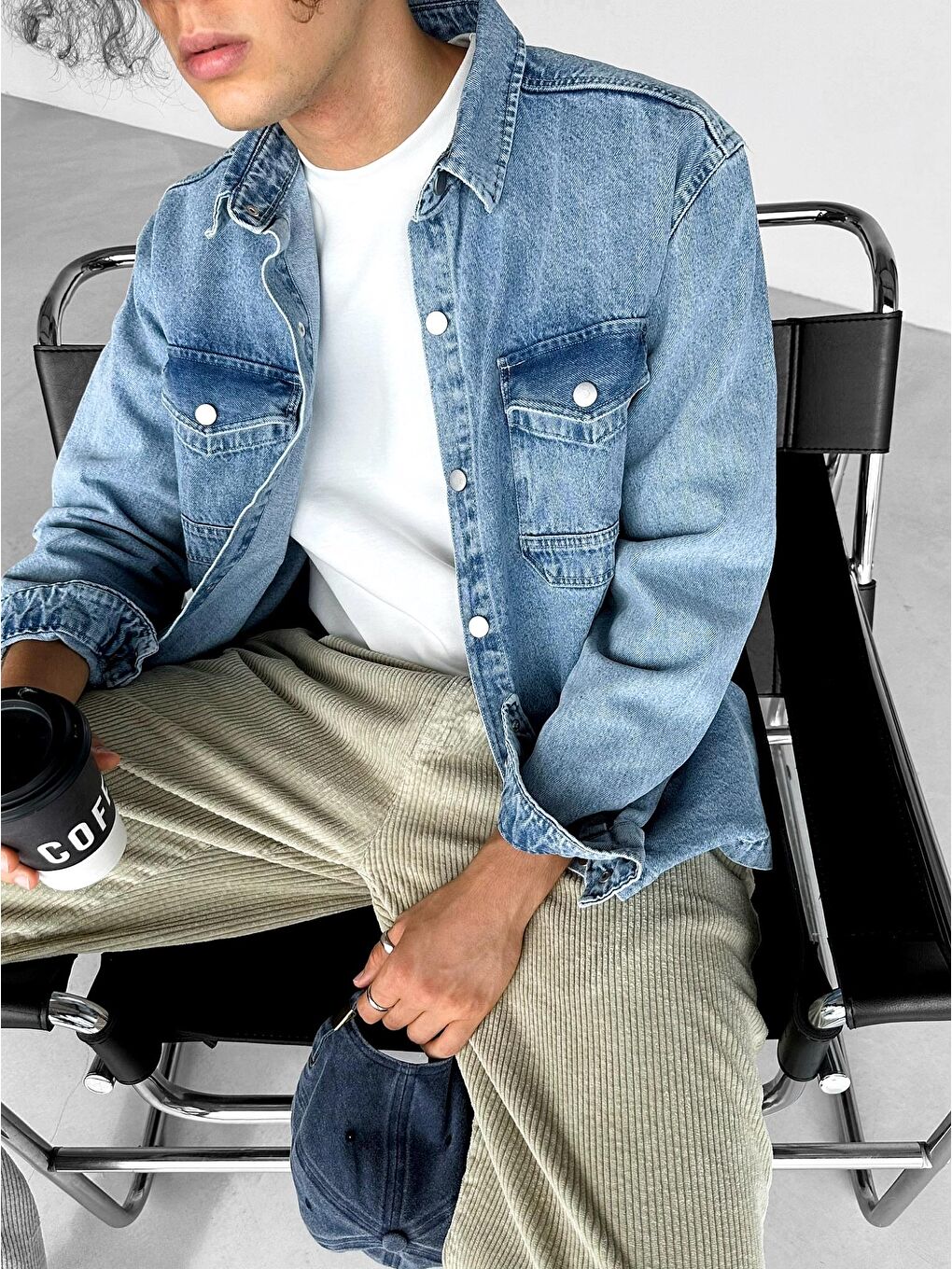 Erkek Önü Cepli Premium Denim Gömlek Lacivert-1