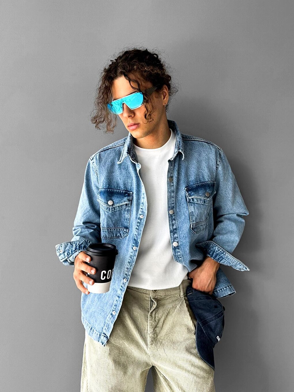 Erkek Önü Cepli Premium Denim Gömlek Lacivert-2