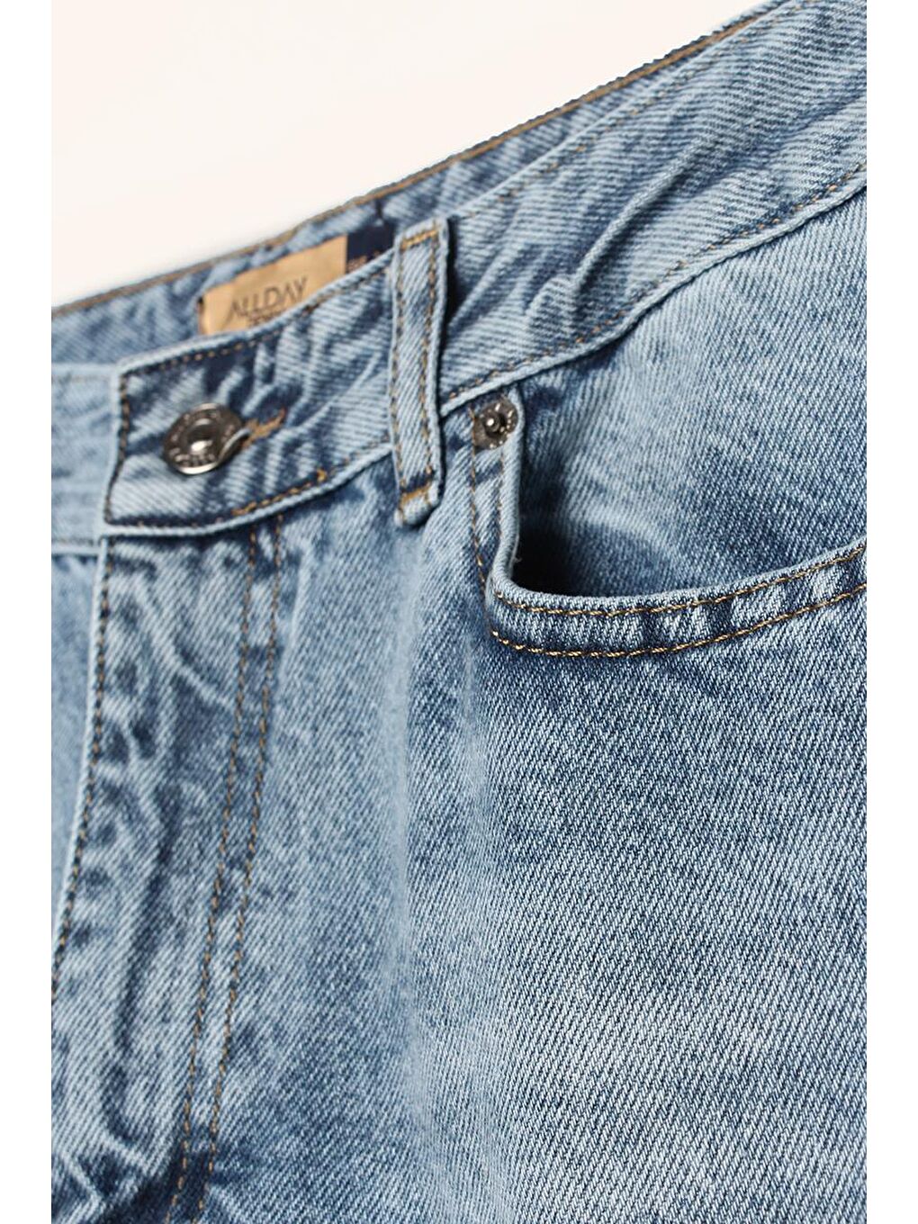 Mavi01-%100 Pamuk Yüksek Bel Bol Paça Katlama Detaylı Denim Pantolon-4