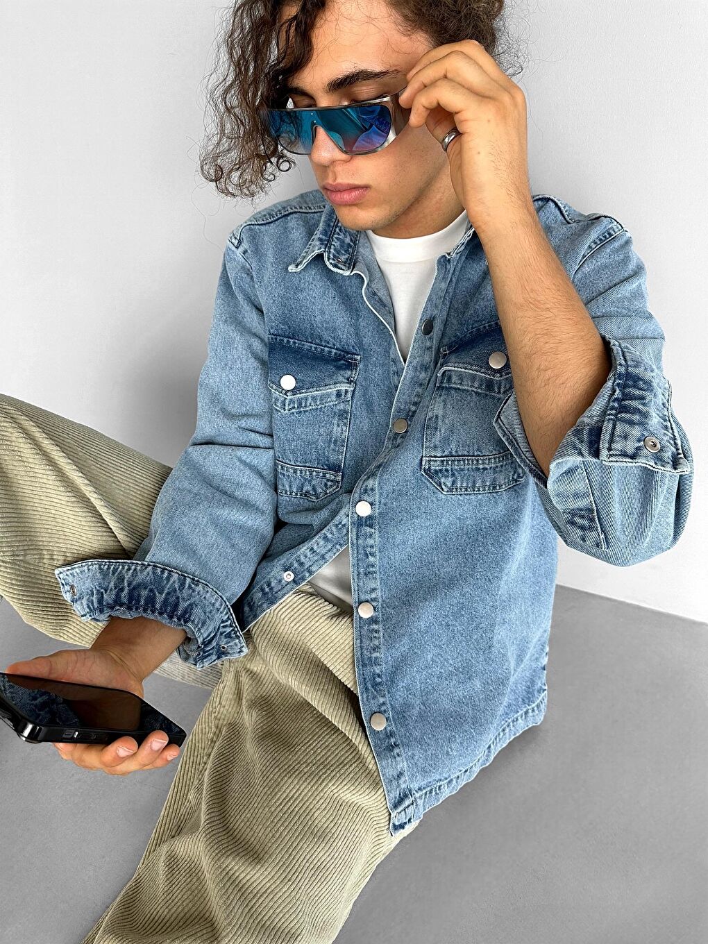 Erkek Önü Cepli Premium Denim Gömlek Lacivert-3