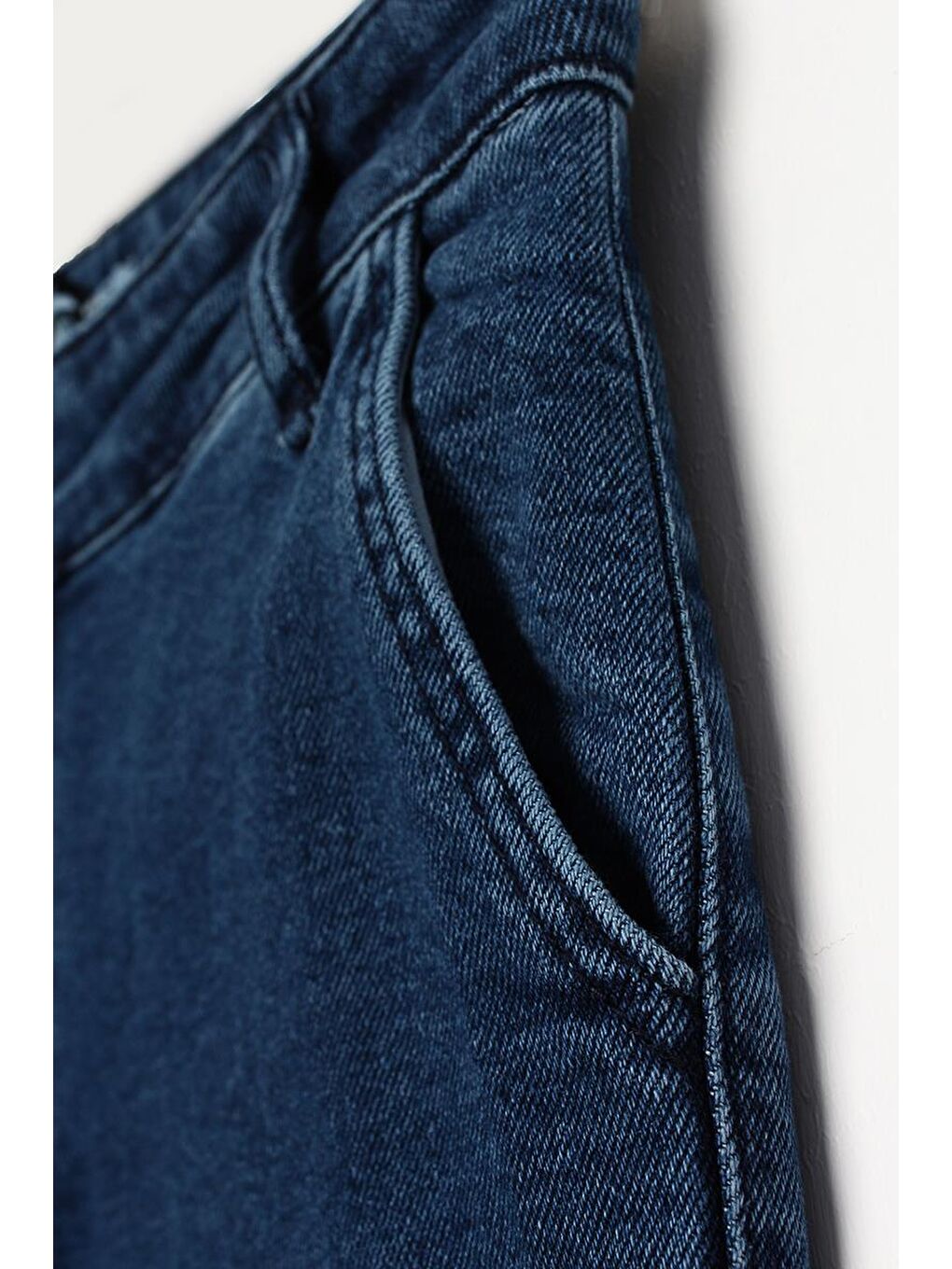 Açık Mavi-Pamuklu Wide Leg Denim Pantolon-4