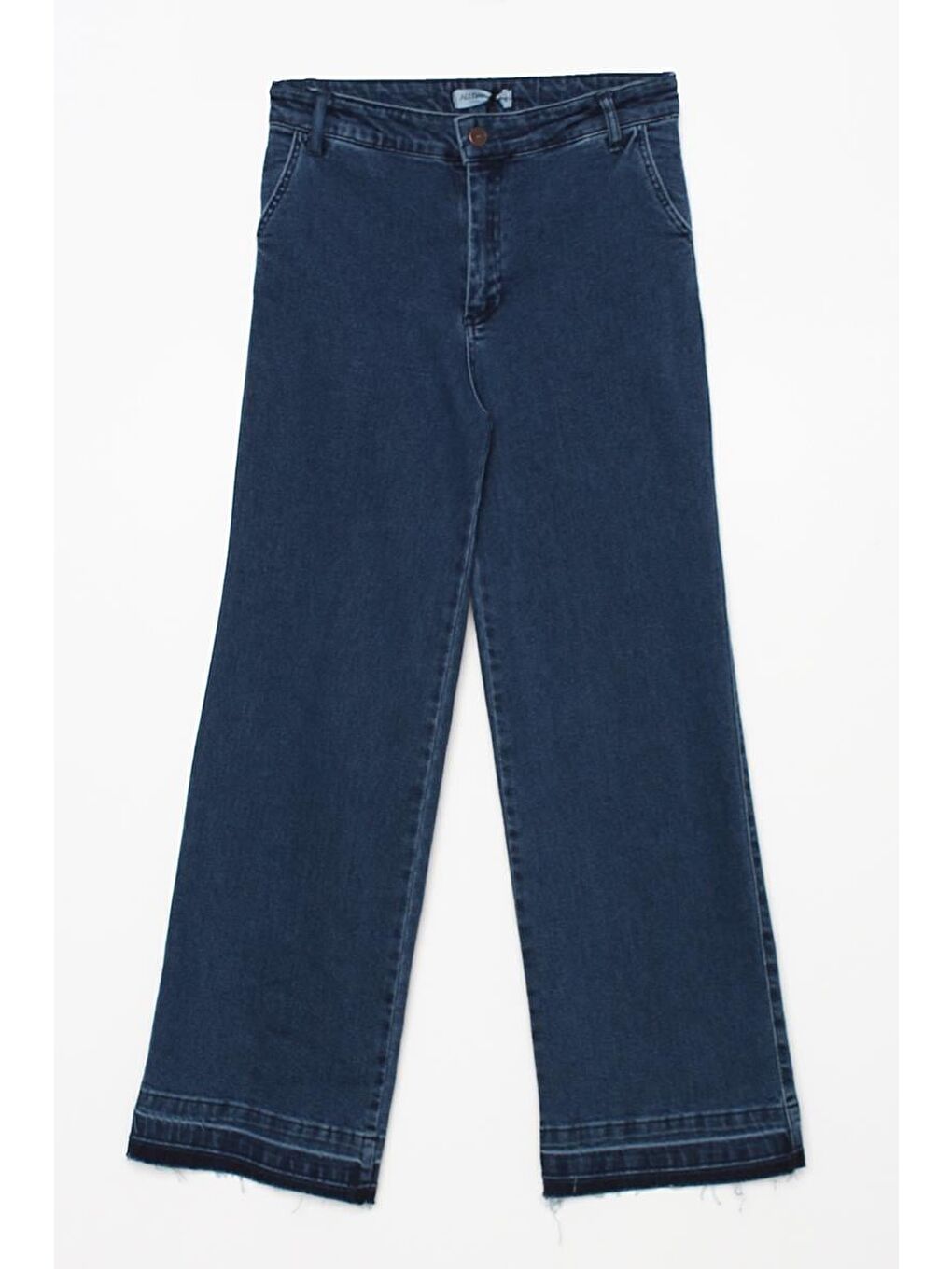 Açık Mavi-Pamuklu Wide Leg Denim Pantolon-5