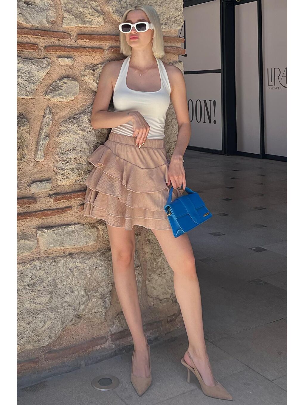 Pembe Pudra Mykonos Mini Etek Mg2070-3