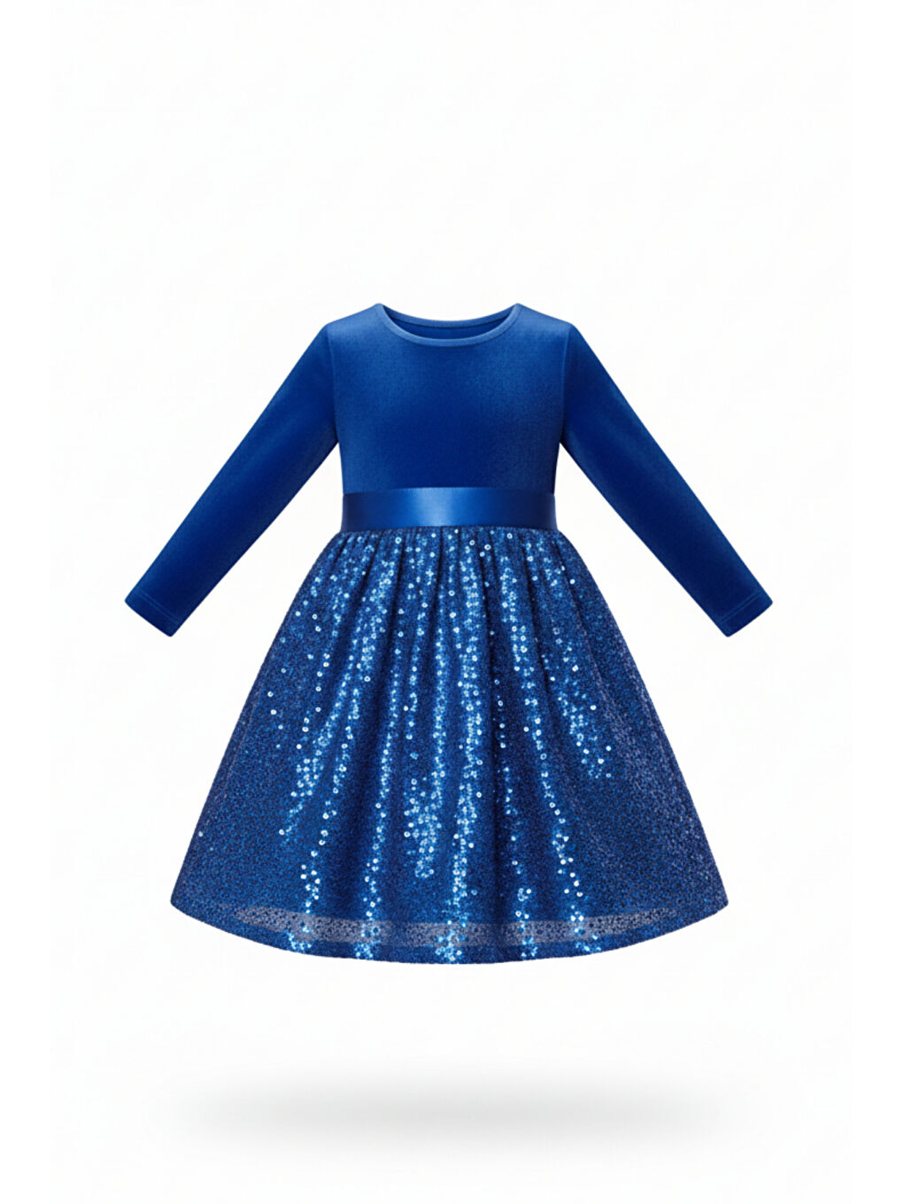 Yeşil Kız Çocuk Özel Günler İçin Kadife Pullu Kabarık Fiyonklu Elbise 3-10 Yaş-3