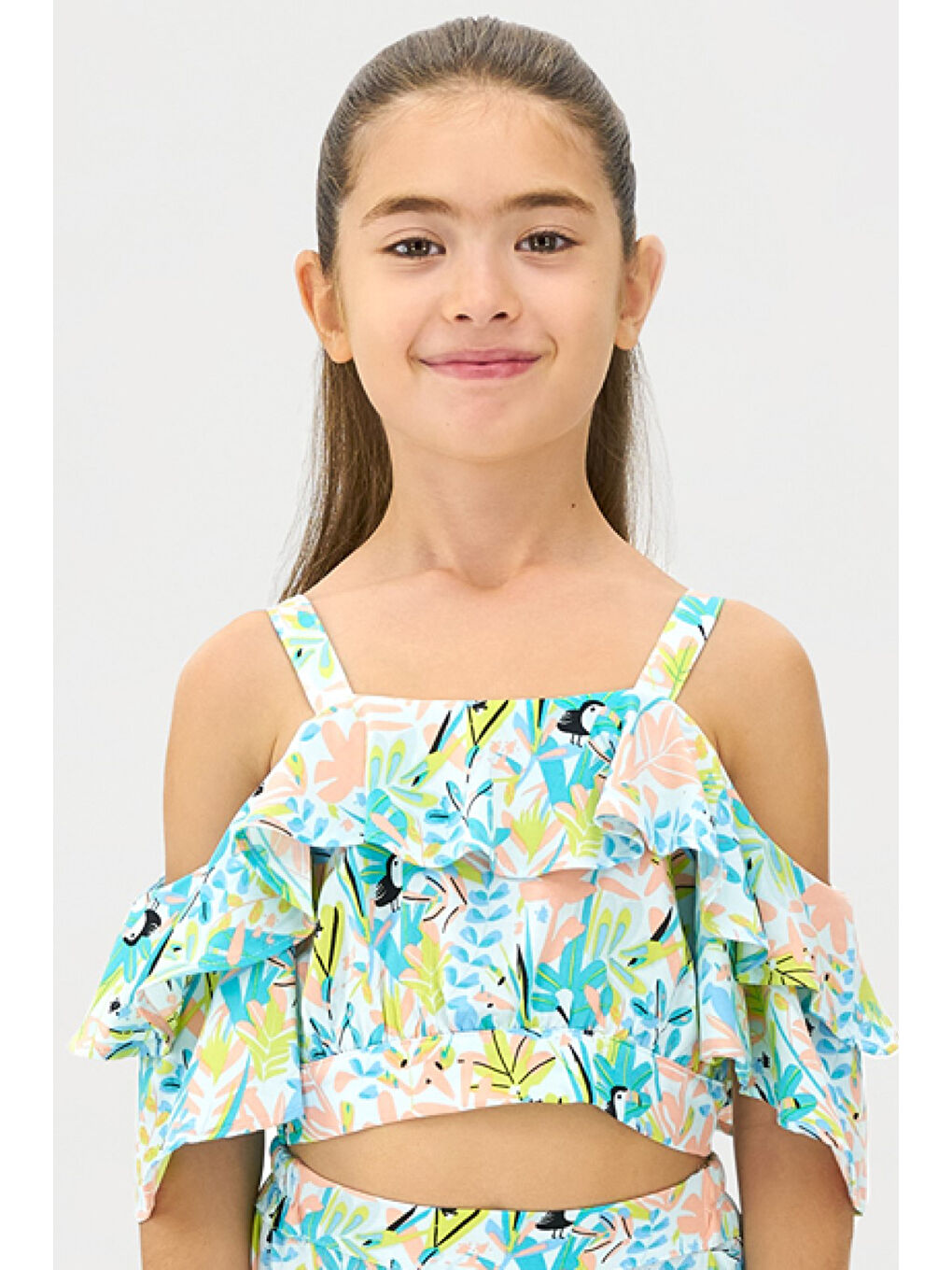 Yeşil Kız Çocuk Askılı Büzgü Detaylı Mint Bluz-2