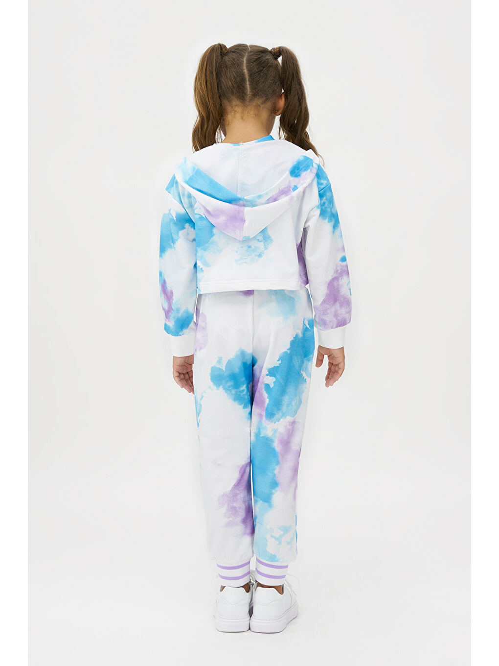 Kız Çocuk Batik Desenli Fermuarlı Beyaz Sweatshirt-1