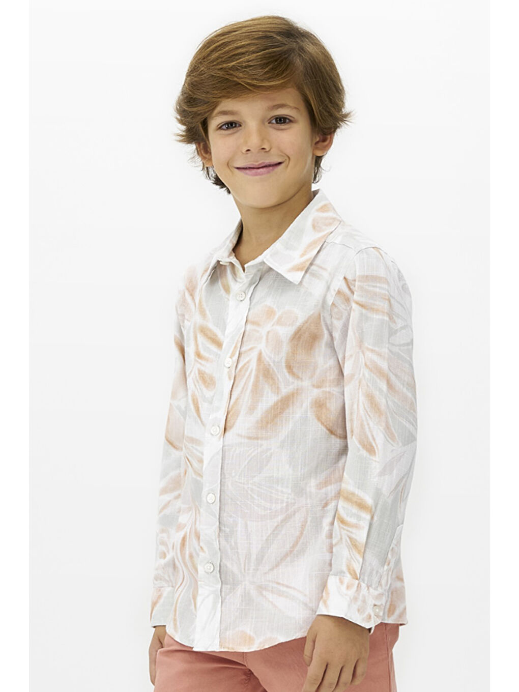 Pembe Erkek Çocuk Baskılı Somon Gömlek-1