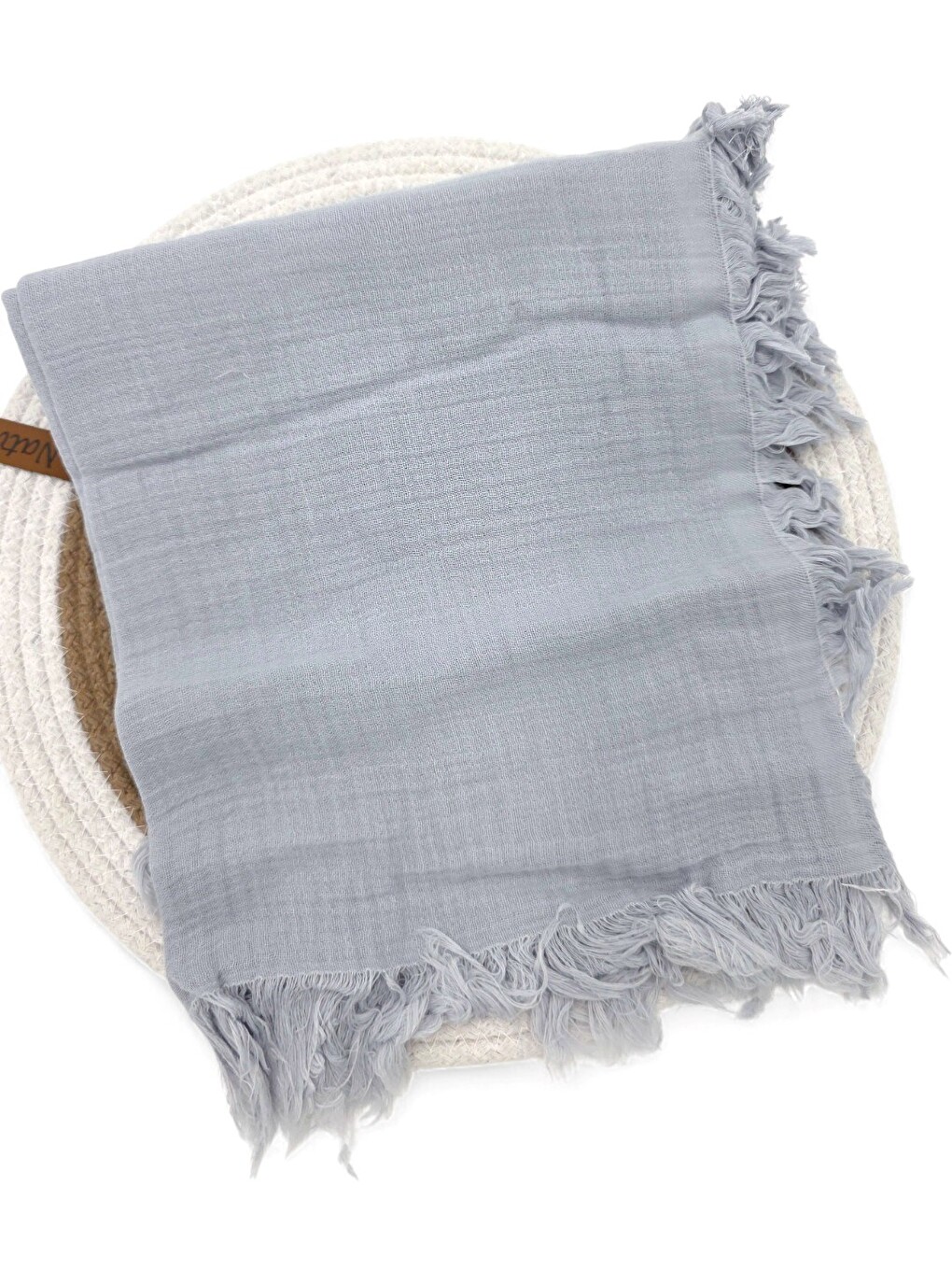 Gri Tek Katlı 110x90 Cm Saçaklı Düz Renk Lüx Müslin Battaniye-3