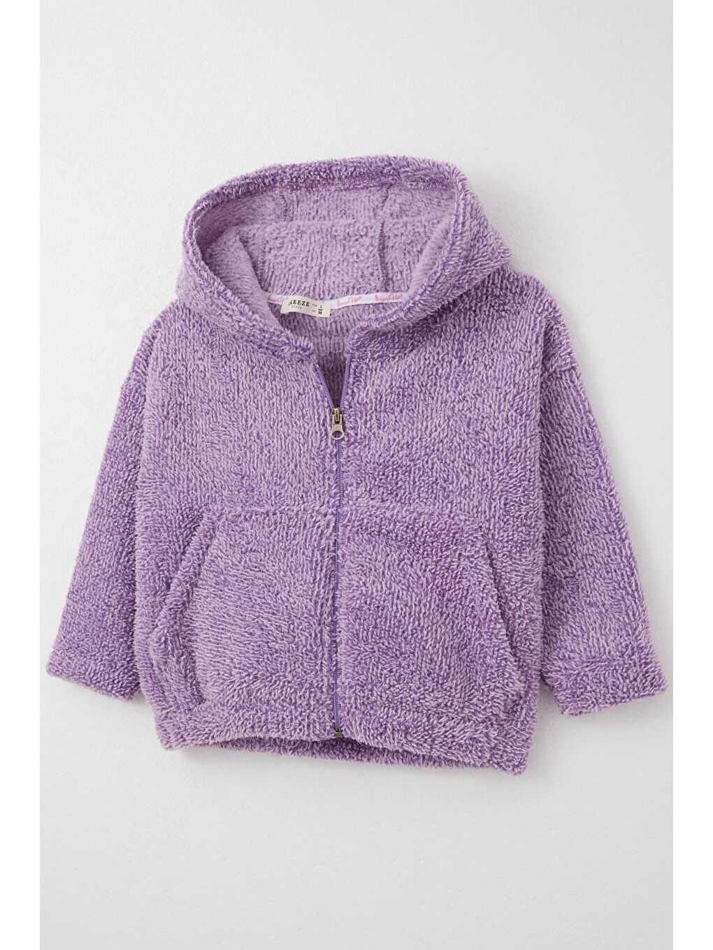 Kız Çocuk Pelüş Hırka Kapüşonlu Fermuarlı Lila  3 Yaş-5