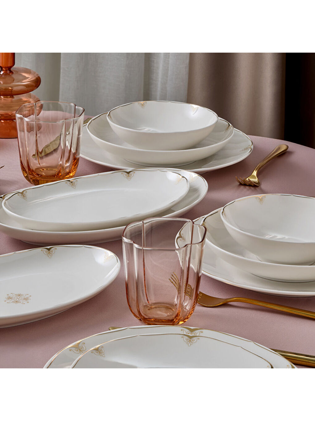 Ekru Camelia 54 Parça 12 Kişilik Yemek Takımı 6710-1