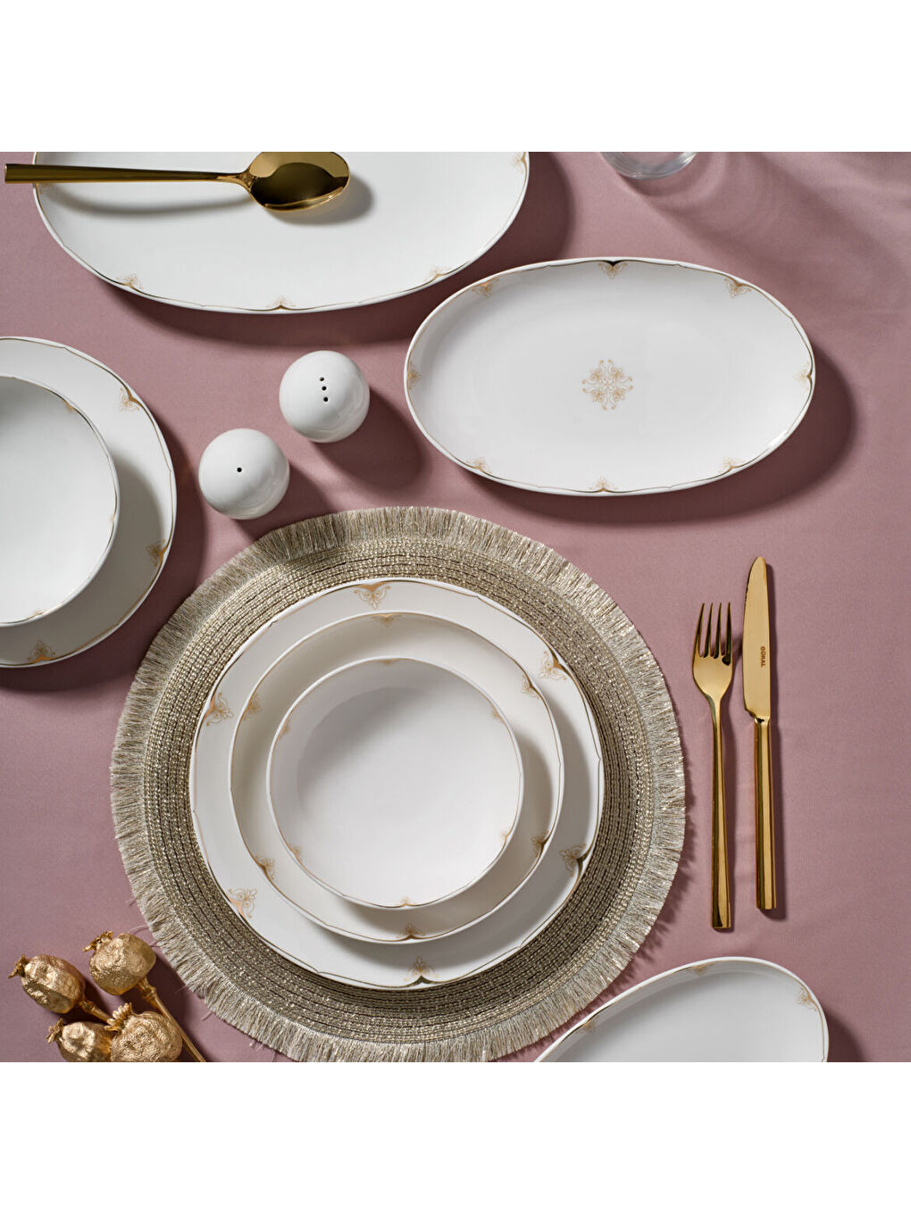 Ekru Camelia 54 Parça 12 Kişilik Yemek Takımı 6710-3