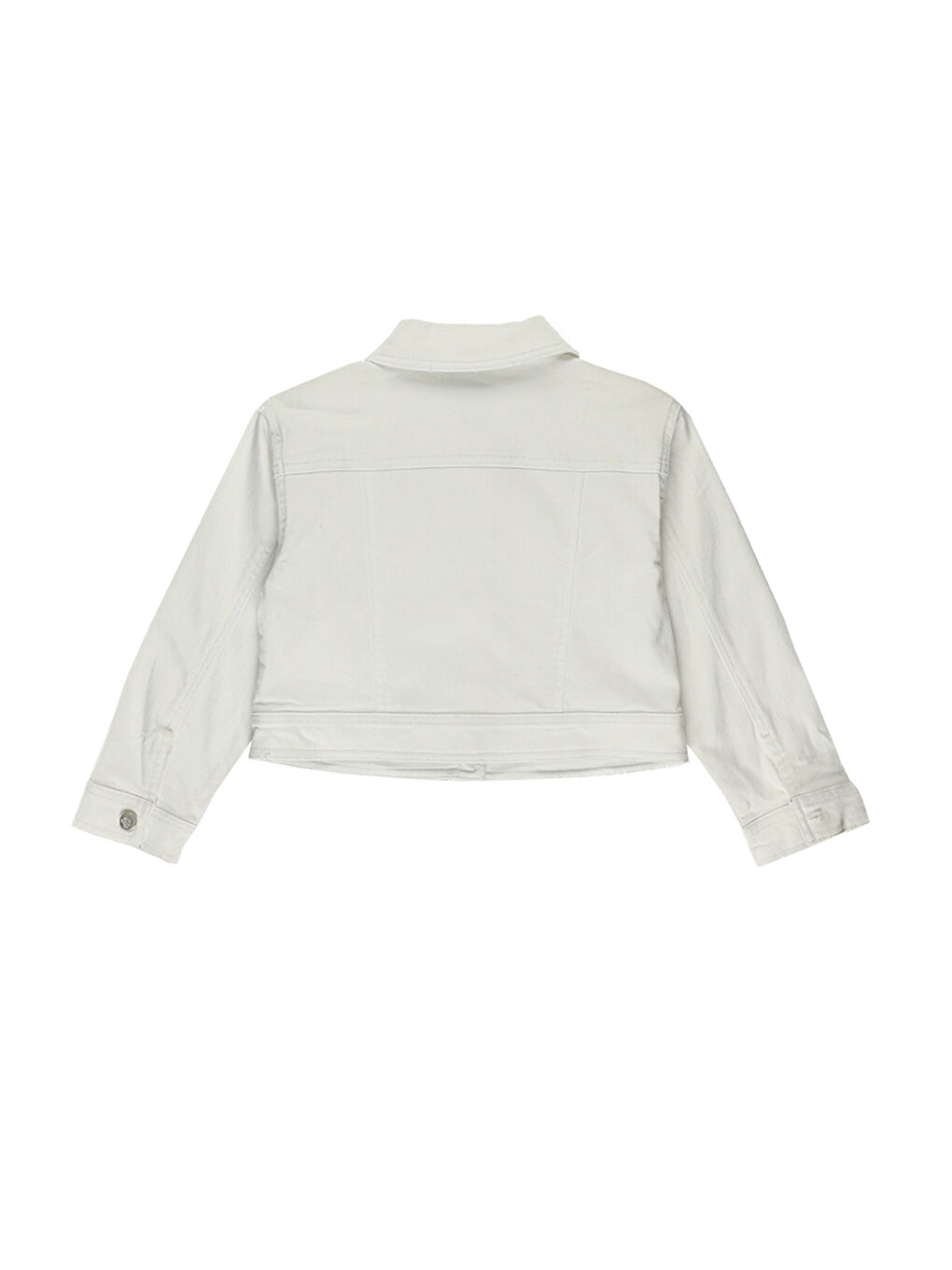 Kız Çocuk Cep Detaylı Beyaz Jean Ceket-3