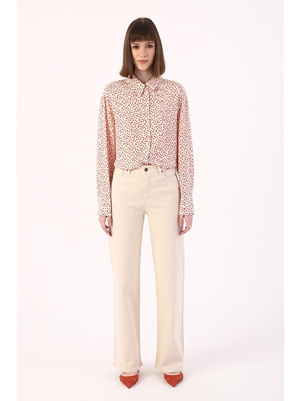 Bej-Wide Leg Yüksek Bel Pantolon-1