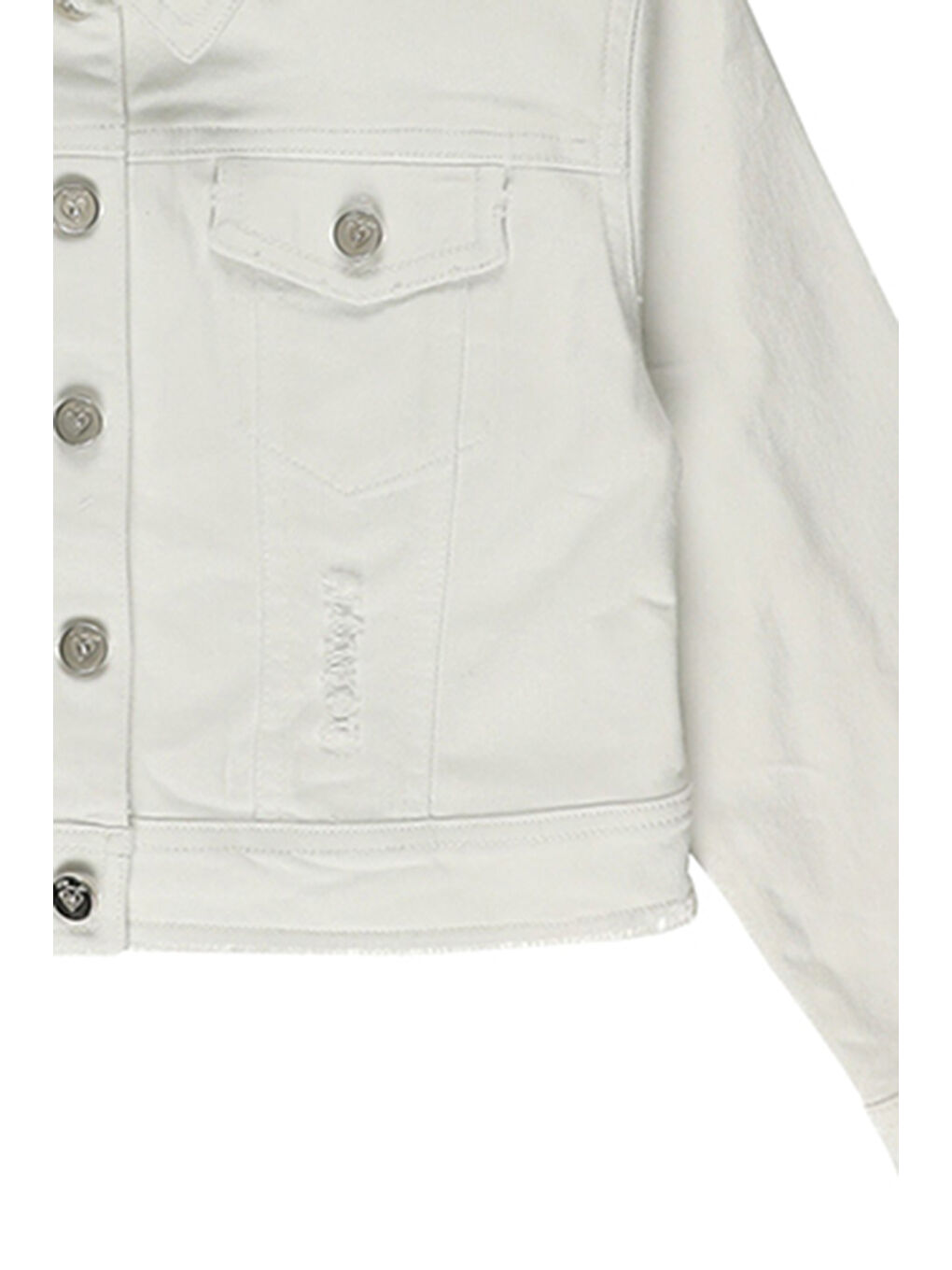 Kız Çocuk Cep Detaylı Beyaz Jean Ceket-4